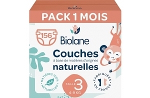 Biolane - Couches éco-responsables taille 3 (4 - 9 kg) - Zéro fuite pendant 12h - Pack 1 mois (lot de 3 avec 52 chacun) 156 couches - Fabriqué en France