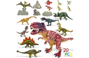 GizmoVine Dinosaure Jouet,Figurine Dinosaure, Ensemble de 20 Figurine Dinosaure Enfant,lot Dinosaure sont colorés à la Main,dinausaire Jouet Incluant 25cm T. Rex, Triceratops, Velociraptor……