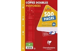 Clairefontaine 14791C Un Étui de Copies Doubles Perforées - A4 21x29,7 cm - 500 Pages Grands Carreaux - Papier Blanc 90 g - Étui Réutilisable