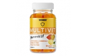 Weider Multivit Gummies – 9 vitamines (A, C, D, B12, acide folique entre autres) et 3 minéraux essentiels – pauvre en calories – sans sucre et sans gluten – 80 gummies