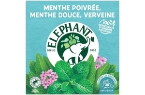 Elephant, Infusion Aromatisée, Goût Menthe Poivrée, Menthe Douce et Verveine, Certifié Rainforest Alliance, Ingrédients d'Origine 100% Naturelle, 20 Sachets Pyramid