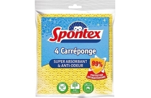 SPONTEX - Carréponge - 4 éponges Plates résistantes et Flexibles - Protection Anti-bactéries