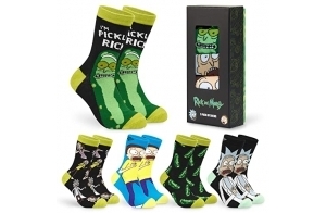 Rick and Morty Chaussettes Homme Mi-Mollet, Lot de 5 Paires Chaussettes Rigolotes - Idee Cadeau Homme et Ado (Vert/Noir)