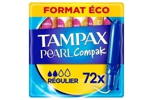 Tampax Compak Pearl, Régulier, 72 Tampons Avec Applicateur, Flux Légers à Moyens, Format Eco, Triple Confort avec Applicateur doux, MotionFit, Voile Douceur, Certifié Oeko-Tex