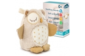 Cloud b Machine à sons Apaisants | Animal en Peluche | 4 bruits blancs et 4 berceuses | Arrêt automatique | Smart Sensor | Peluche Musicale berceuse Hibou Nighty Night Owl Smart Sensor