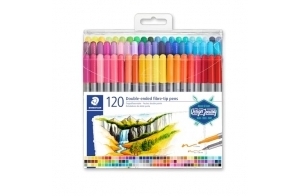 Staedtler Feutres à double pointe pour écriture et coloriage, Pointe fine de 0.5-0.8 mm et compacte extra-large de 3 mm, Étui plastique avec 120 couleurs lumineuses différentes, 3200 TB120