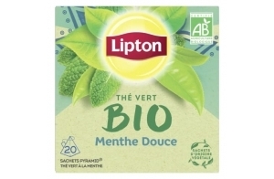 Lipton Thé Vert Bio Menthe Douce, goût frais menthe poivrée, pause naturelle, 20 Sachets Pyramid®