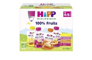 Hipp Biologique 100% Fruits Multipack 4 Vari?t?s d?s 4/6 mois - 8 Gourdes de 90 g