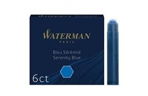 Waterman cartouches d’encre pour stylo plume - format standard international « petit » - couleur Bleu Sérénité - boîte de 6