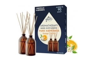 Glade Aromatherapy Bâtonnets, Diffuseur de Parfum Infusées Aux Huiles Essentielles, Pure Happiness, Orange & Neroli - 2 Diffuseurs