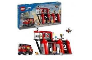 LEGO City La Caserne et Le Camion de Pompiers, Jouet de Figurine de Chien et 5 Minifigurines, Jeu Imaginatif et d'action, Cadeau d'anniversaire pour Garçons et Filles Dès 6 Ans 60414