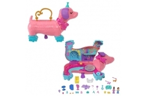 Polly Pocket Coffret La Fête du Chiot, Piñata Qui S’Ouvre sur Fête D’Anniversaire avec Une Piste De Roller, avec 2 Figurines Et Plus De 25 Accessoires, Jouet Enfant, Dès 3 Ans, HKV54