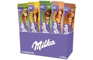 MILKA MMMAX - Lot de 10 Tablettes - 2 x 5 Recettes : Cacahuètes Caramel, Caramel et Noisettes Entières, Lait Noisettes Entières, Nussini, Choco-swing - Lot de 2,83kg