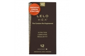 LELO HEX Respect, Taille XL, Préservatifs de Luxe avec Structure Hexagonale Unique, Préservatif en Latex Fin mais Résistant, Lubrifié (pack de 12)