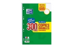 OXFORD Copies Doubles A4 Petits Carreaux 5mm avec Margés 300 Pages sous film