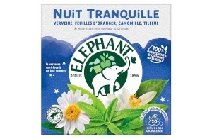 Elephant, Infusion Nuit tranquille, Goût Verveine, Camomille et Tilleuil, Certifié Rainforest Alliance, Ingrédients d'Origine 100% Naturelle, 20 Sachets Pyramid