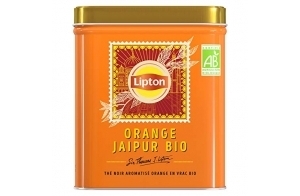 Lipton, Thé Noir, Orange Jaipur Bio, Thé Noir Aromatisé en Vrac, Goût Orange, Vitalité, Certifié Rainforest Alliance, 150g