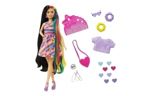Barbie Poupée Ultra Chevelure Thème Cœurs, Mince, 21,6 cm, avec Cheveux Fantaisie, Robe, 15 Accessoires de Coiffure et de Mode (8 avec Changement de Couleur) ; pour Enfants à partir de 3 Ans, HCM90