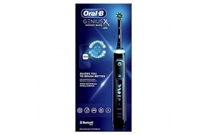 Oral-B Genius X Brosse à dents Electrique, 1 Manche Noir Rechargeable avec Intelligence Artificielle, 1 Tête de rechange, Cadeau Fêtes des Pères