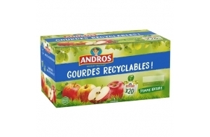 ANDROS - Compote de Fruit - Gourde Recyclable - Allégé - Goût Pomme - Idéal pour le Goûter des Enfants - 20 Unité (Lot de 1)