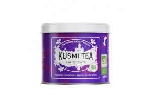 Kusmi Tea - Lovely Night - Infusion Bio - Mélange de Plantes et Épices Saveur Poire - Tilleul, Verveine et Rooibos Bio - Infusion sans Théine - Boîte Thé Métal 100g - Quantité pour environ 50 Tasses