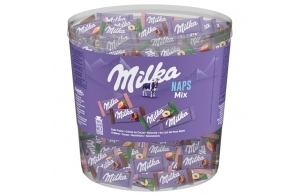 Milka Naps Mix - Assortiment de Chocolat au Lait du Pays Alpin : Chocolat au Lait, Crème Cacao, Noisettes, Fraise - Tubo d'1 kg