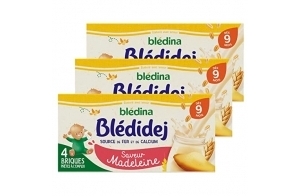 Blédina Blédidej - Céréales bébé Lactées Madeleine - Dès 9 Mois - 12 briques de 250mL (L'emballage peut varier)