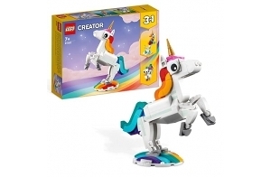 Lego 31140 Creator 3-en-1 La Licorne Magique, Jouet Transformable, Hippocampe en Paon en Arc-en-Ciel avec Licorne, Cadeau Enfants, pour Filles et Garçons