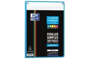 Oxford COLOR SYSTEM A4 Feuilles simples perforées 200 pages Grands carreaux Seyès, assortis, Lot de 1