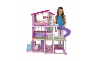 Barbie Maison De Rêve, 3 Niveaux, avec 8 Pièces Dont Une Piscine, Un Toboggan, Un Ascenseur Accessible pour Fauteuil Roulant, 70 Accessoires pour Poupées, Jouet pour Enfant de 3 Ans et Plus, GNH53