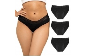 Lot 3 Culottes Menstruelles Noires en Coton Bio - S - Protection Hygiénique Absorbante Lavable - sous Vetement Écologique 4 Couches Anti-Fuite pour Regle