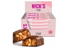 NICKS Barre Keto Peanuts n Fudge, Chocolat Caramel Sans Sucre Ajouté, Sans Gluten, Sans Huile de Palme | 175 Calories, 3,9g Glucides nets, 5g Proteine, Lowcarb | 15 Barres x 40g