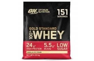 Optimum Nutrition Gold Standard 100% Whey, Poudre de Protéines pour Construction et Récupération Musculaire, avec Glutamine et Acides Aminés BCAA Naturels, Crème Glacée Vanille, 151 Portions, 4,53 kg