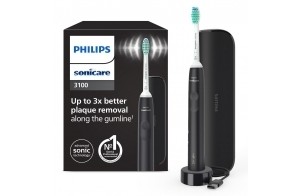 Philips Sonicare 3100, Brosse à dents électrique sonique, capteur de pression et minuterie, étui de voyage, noir, modèle HX3673/14