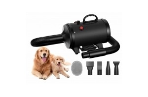 Blanlody Sèche-Cheveux pour Chien Blower - Très Silencieux - 4,5 CV / 3200 W - Moteur réglable - Souffleur de Soins pour Chien avec 4 Buses différentes - Tuyau élastique et Brosse d'entretien