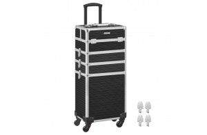 SONGMICS Valise de Maquillage Professionnel 4-en-1, Mallette Cosmétique, XXL, 34 x 24 x 79,3 cm, Verrouillable, roulettes à 360°, pour Voyages, Manucure, Maquilleur, Coiffure, Noir JHZ015B01