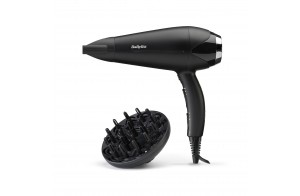 BaByliss Sèche-cheveux Turbo Smooth - Sèche-cheveux puissant de 2200W, Diffuseur large, Technologie ionique anti-frisottis, 3 réglages de température et 2 réglages de vitesse, noir, D572DE