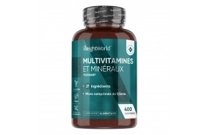 Multivitamines et Minéraux - 400 Comprimés Vegan (+1An) Menthe Poivrée - 27 Nutriments Essentiels Vitamines A B C D E K Calcium Magnesium Zinc Fer Iode Potassium - Immunité, Fatigue, Cheveux, Peau