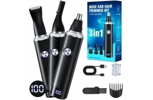 Tondeuse Nez, 3 en 1 Tondeuse Nez Oreilles Homme, Indolore Rasoir Nez Homme, USB Rechargeable Tondeuse Nez Homme pour le Nez, les Oreilles, les Sourcils, la Barbe, le Visage et d'autres zones, IPX7