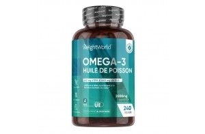 Huile de Poisson Oméga 3 2000mg, 240 Omega 3 Gelules pour 4 Mois-Haute Concentration en EPA 660mg +DHA 440mg, Pour le Cœur, le Cerveau, la Vision, la Tension Artérielle, Fish Oil Omega 3 Sans Odeur