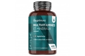 Multivitamines et Minéraux, 400 Micro-Comprimés Vegan (+ 1 An), 27 Nutriments Essentiels - Vitamines A B C D E K,Calcium, Magnesium, Zinc, Fer, Iode, Potassium, Vitamines, Minéraux et Compléments