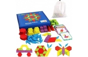 EACHHAHA Puzzle en Bois-Tangram-Jouets Montessori-Jouets éducatifs classiques-155 Formes géométriques et 24 Cartes de Conception pour Enfants adaptées aux Enfants de 3 4 5 6 7 Ans