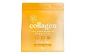 Collagene Poudre [400gr] | Collagen Peptides (Type I, II & III) | Élastine Marin + Acide Hyaluronique | Collagène Hydrolysé en Poudre pour Articulations, Cheveux, Ongles & Peau | Vanille | Alpha Foods