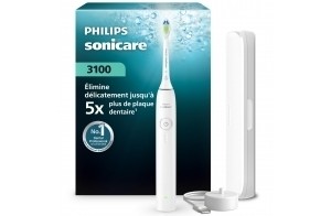 Brosse à dents électrique Philips Sonicare série 3000 – capteur de pression, 3 intensités, EasyStart, SmarTimer, 14 jours d’autonomie, étui de voyage, coloris blanc, modèle HX4033/21, [Nouveau]