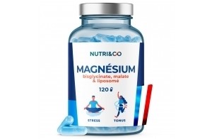 NUTRI & CO Magnésium Bisglycinate Malate & Liposome + Vitamine B6 Bio-Active - Teneur 300mg/j Haute Absorption - Supérieure au Magnésium Marin - Fatigue Stress - 120 gélules Vegan Fabriqué en France