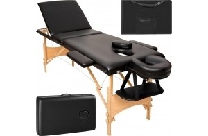 TecTake® Table de Massage Pliante Professionnelle 3 Zones Massage et Relaxation Bois Table Esthetique Professionnel Cosmetique Lit de Massage Portable Repose Bras & Housse de Transport - Noir