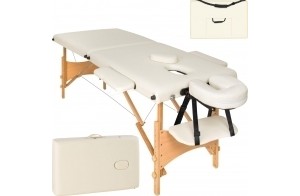 TecTake Table de Massage 2 Zones Pliante Cosmetique Lit de Massage Table Esthetique Tatouage Portable avec Repose Bras, Housse de Transport Incluse - Beige