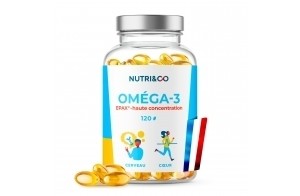 NUTRI & CO Omega 3 Huile de Poissons Sauvages EPAX®, Haute Concentration EPA DHA & Vitamine E Bio-Disponible, Fish Oil Pure, Oméga-3 Issus de Pêche Durable, 120 capsules Anti Oxydation, Made in France