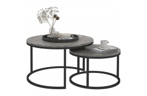 HOMCOM Lot de 2 Tables Basses gigognes, Table Basse Ronde, empilable, Design Industriel, Plateau Imitation Ciment, Table Basse Salon, Pieds en métal, Gris