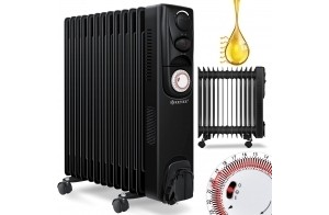 KESSER® Radiateur à Bain d’huile - Chauffage électrique - 13 Côtes/2500W, Chauffage à Bain d’huile, Radiateur électrique, Mobile, Minuterie, Mise hors tension Automatique, Noir